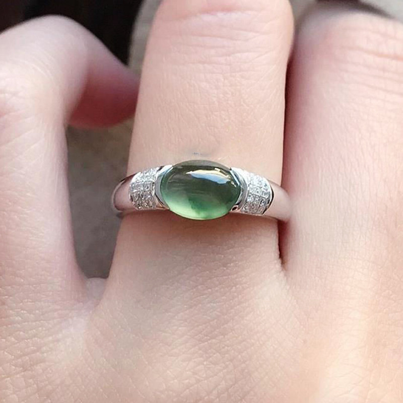 日韩镶嵌椭圆戒指复古新款纯银女款气质戒面戒指