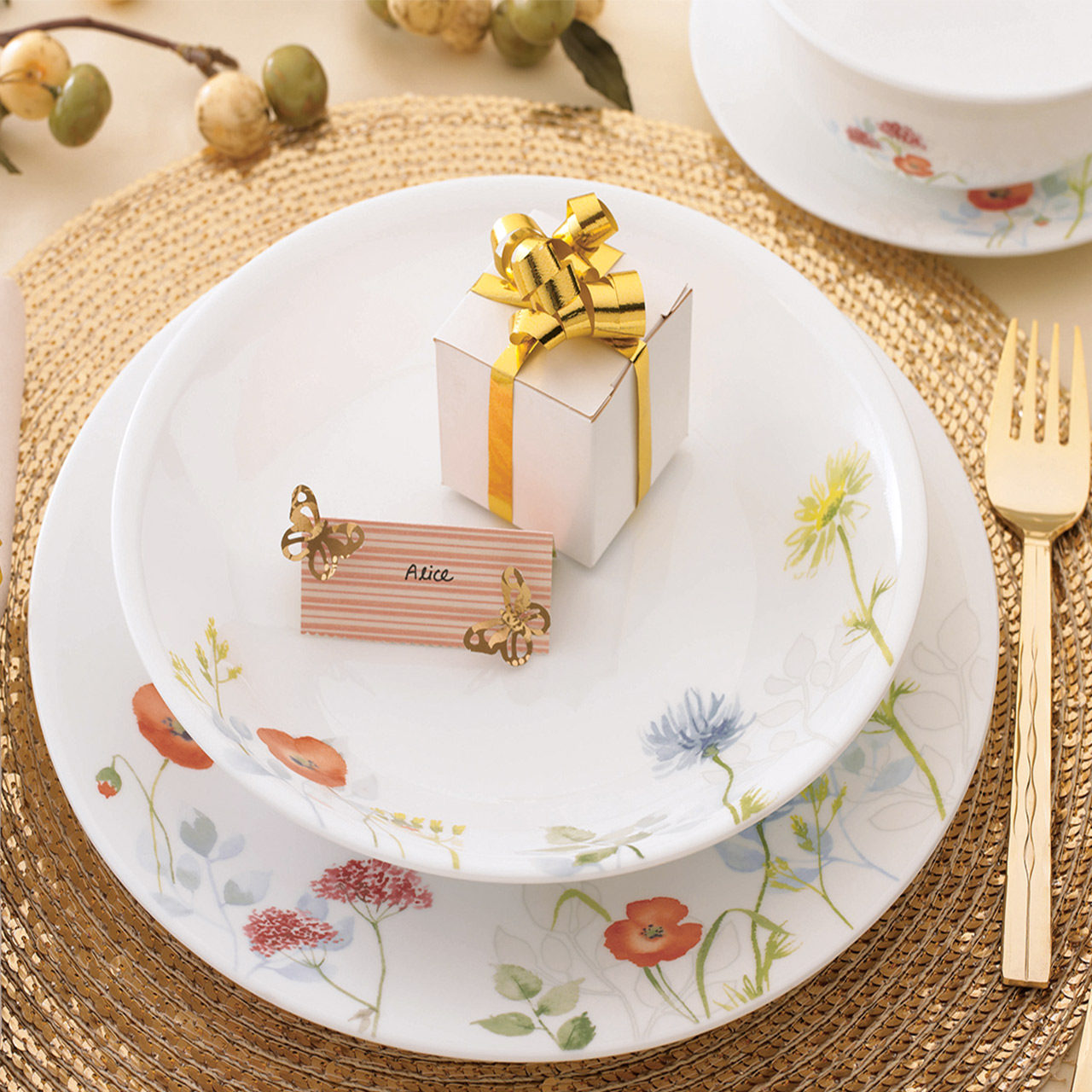 美国原装进口corelle康宁餐具耐热玻璃汤碗盘子花漾彩绘16件套组