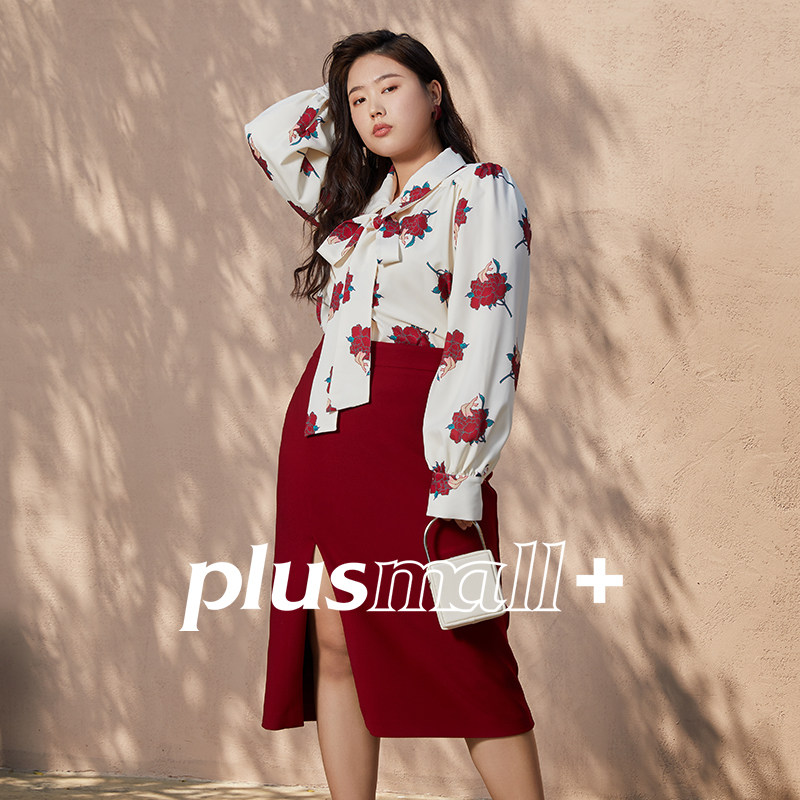 plusmall女装飘带印花复古法风雪纺乱麻大码杨天真大码女装