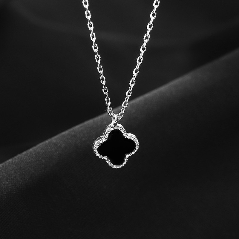 黑色四叶草项链女夏轻奢小众设计ins冷淡锁骨项链