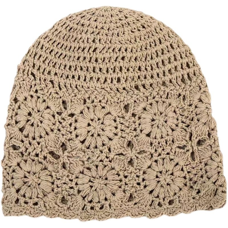 春秋薄款镂空手工女钩帽子勾花编织女士毛线帽子