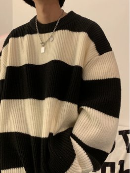 Sweater ຜູ້ຊາຍ waxy ຫນາ waxy ຫນາ Dongguan Dalang stripe contrasting ສີຮອບຄໍ sweater lazy ແບບ American retro jacket ສໍາລັບຜູ້ຊາຍ