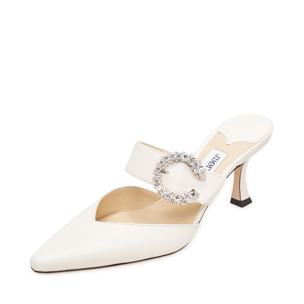 自营jimmychoo白色羊皮宝石女士高跟鞋水晶凉鞋时装凉鞋