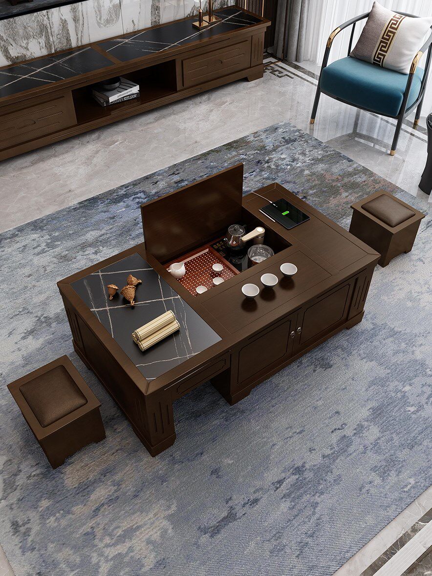 全自动泡茶功夫石功夫火烧一体式茶炉升降客厅中式茶几