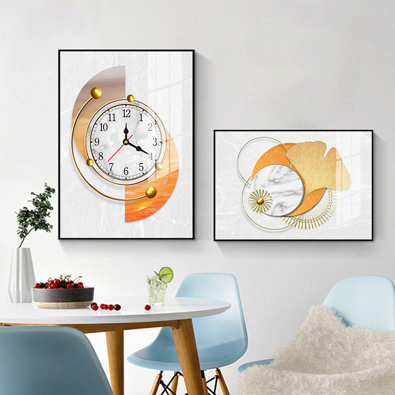 钟表新中式饭厅壁画轻奢挂画组合创意吃饭现代简约现代装饰画