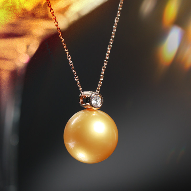 gio珠宝南洋金珠项链18k金艳金色海水珍珠颈饰