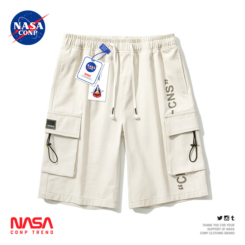 NASA联名工装短裤男夏季2022年新款美式休闲马裤宽松直筒五分裤子
