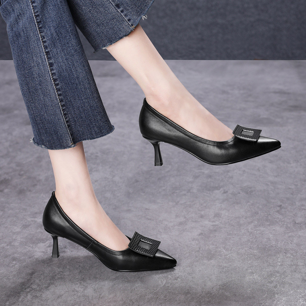 浅口软皮女士百搭时尚春秋高跟鞋单鞋女真皮夏真皮单鞋