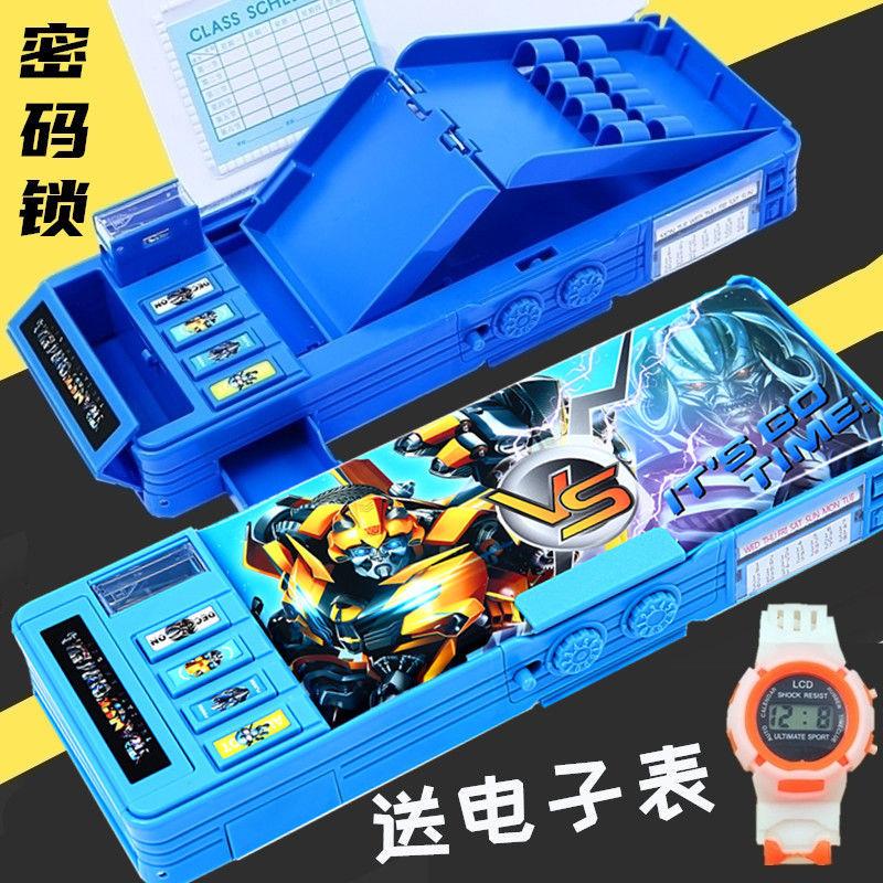 变形金刚智能密码锁文具盒笔袋男生孩笔袋学生铅笔盒多功能文具盒