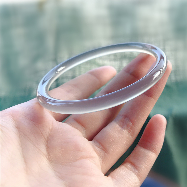 天然冰种烟灰灰色玛瑙玉髓手镯细圆条冰玉镯手饰