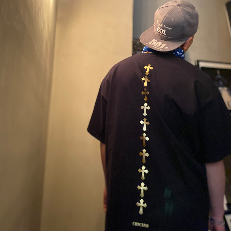 原创美式复古机车加大码短袖街头潮牌短袖t恤男西海岸十字架半袖