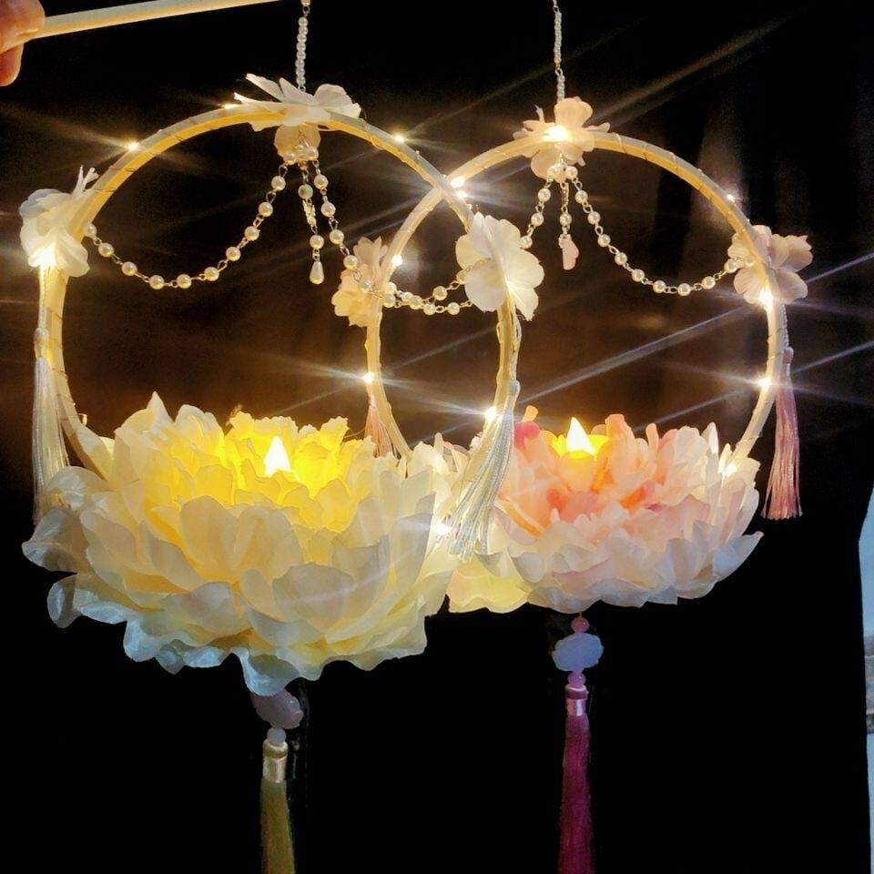 花灯汉服手提古风牡丹牡丹花拍照道具昙花配饰工艺扇