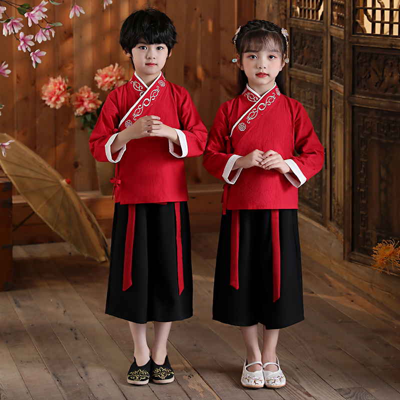 儿童国学服汉服合唱演出服男女童幼儿园诗歌朗诵中国风表演服套装