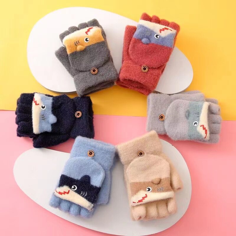 儿童画画两用翻盖半指玩耍手套小孩幼儿园小学生手套