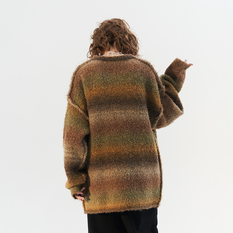 渐变毛衣moditec春季双色色织提花宽松条纹温柔针织衫