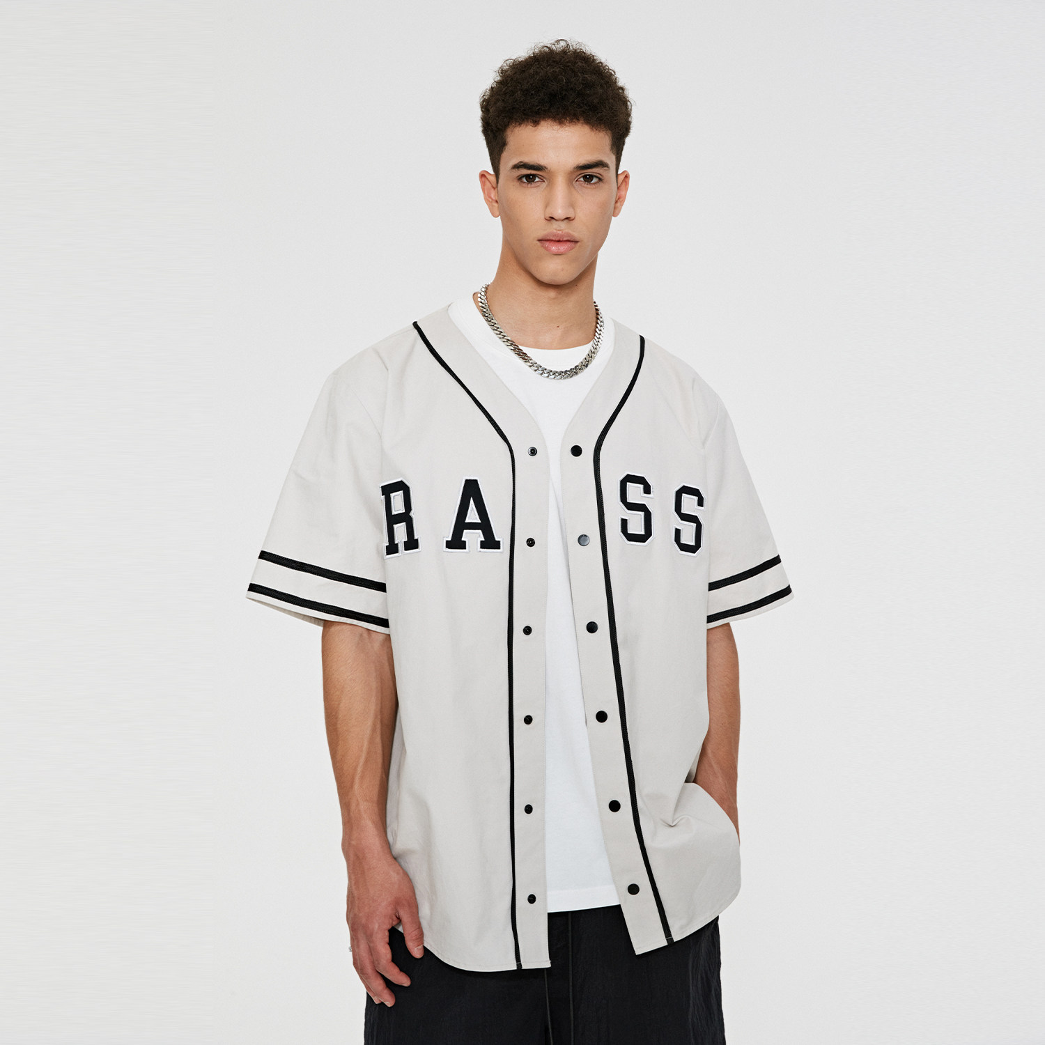 rass棒球刺绣短袖开衫高街宽松美式潮牌夏季衬衫