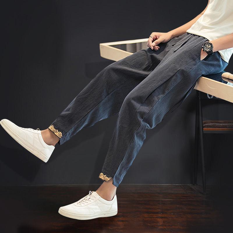 男装夏季棉麻休闲九分裤男士潮流宽松工装裤子学生潮牌小脚长裤潮