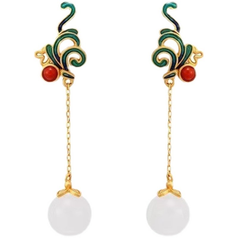 s925纯银古风耳坠中国国风超仙宫廷天然和田耳环