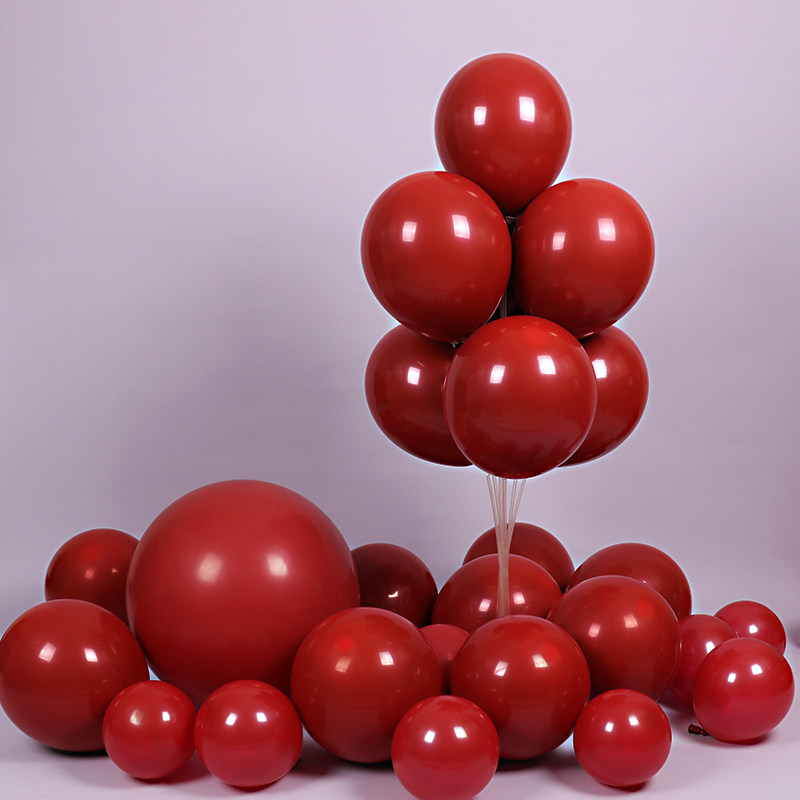 网红双层石榴红色气球婚庆房飘空地布置装饰气球
