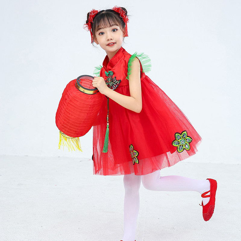 儿童童梦娃说唱中国女童喜庆演出服幼儿园灯笼舞蹈儿童演出服