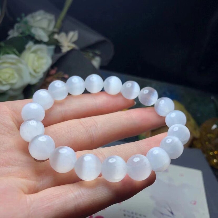 摩洛哥石膏手串白色一线磨砂猫眼石手链女单手链