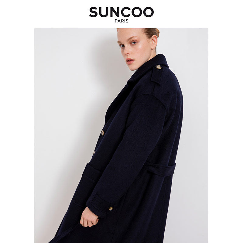 suncoo法式长款气质优雅轻熟风魅力时尚秋季新品女士舒适羊毛大衣