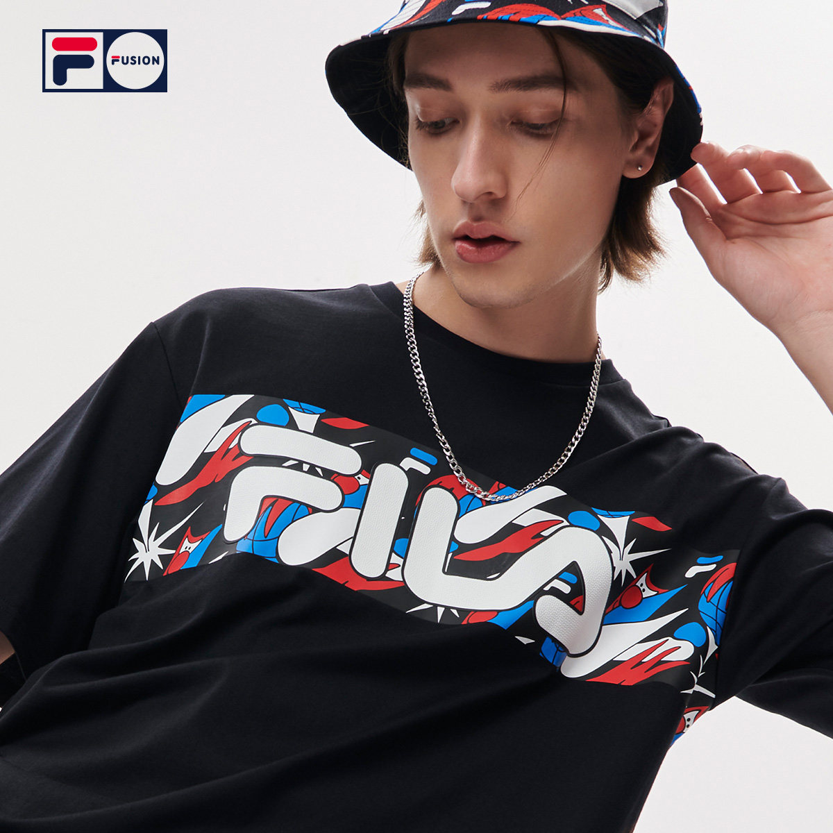 filafusion斐乐潮牌男装短袖2021秋季新款印花运动t恤