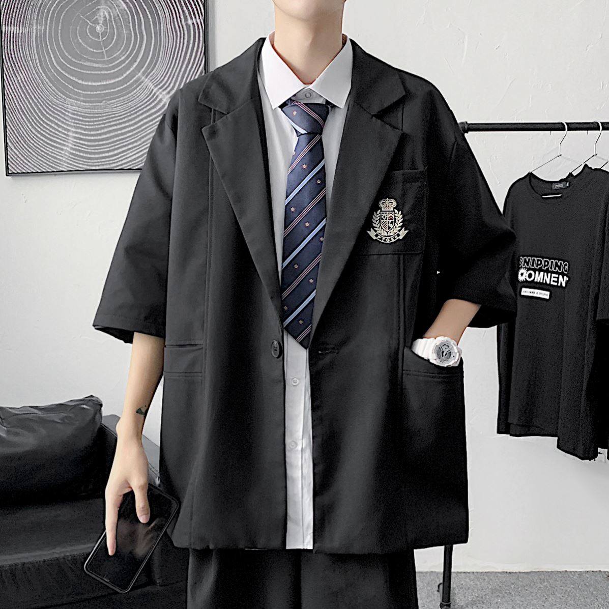 夏季百搭潮牌短袖dk制服薄款男生jk外套休闲西服