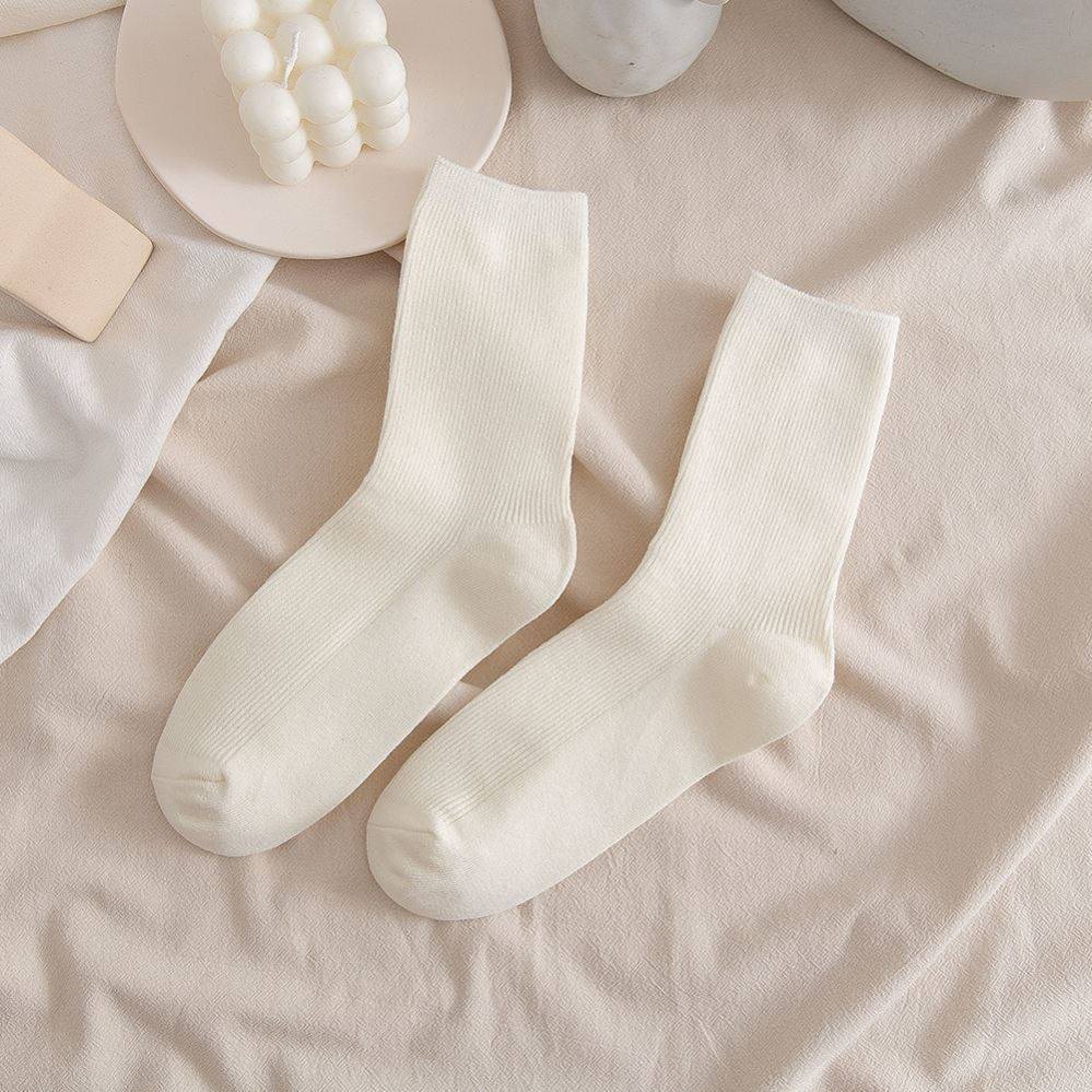 白色潮外款堆堆春秋纯色纯棉系纯穿日ins长袜中筒袜