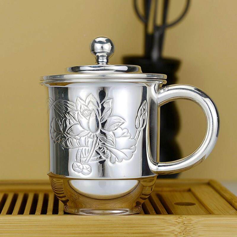 容量纯银水杯带盖刻茶杯茶缸杯女16克j3hv2喝水茶杯