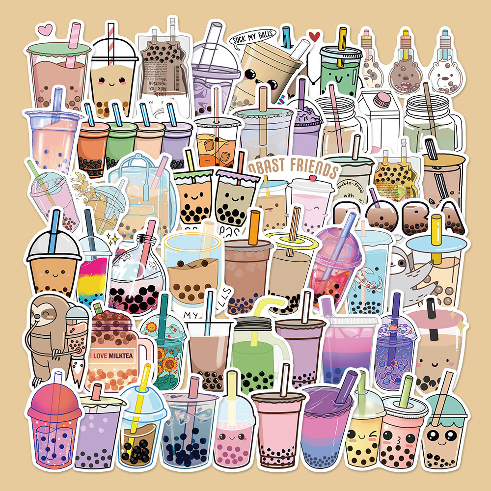 张可爱珍珠奶茶贴纸卡通少女涂鸦贴画不干胶防水笔记本个性小贴纸