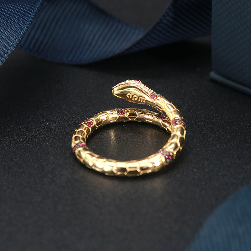 apmmonaco欧美银饰欧美纯银蛇形戒指2021年情侣款a18486xkry金色