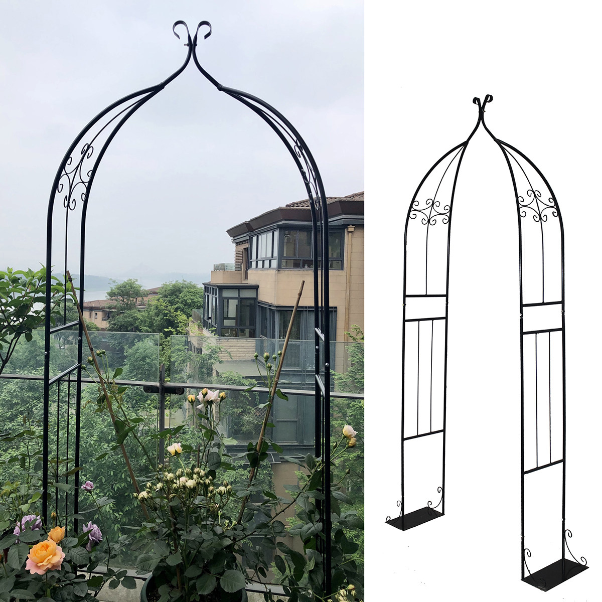 花架拱门铁艺藤月靠墙弓形欧式阳台露台庭院花架