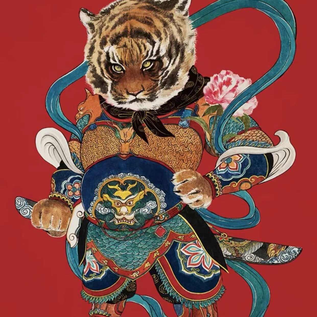 曼澜年画门神老虎将军小小作品高清印刷画心门神