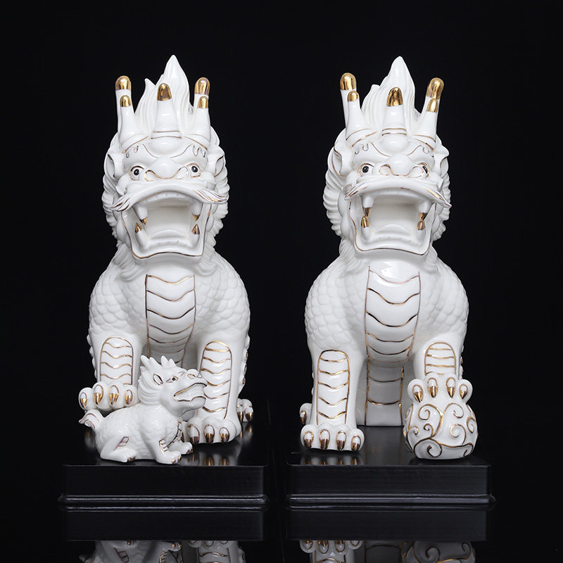 陶瓷办公室开业店铺家用客厅送子卧室招财白麒麟摆件