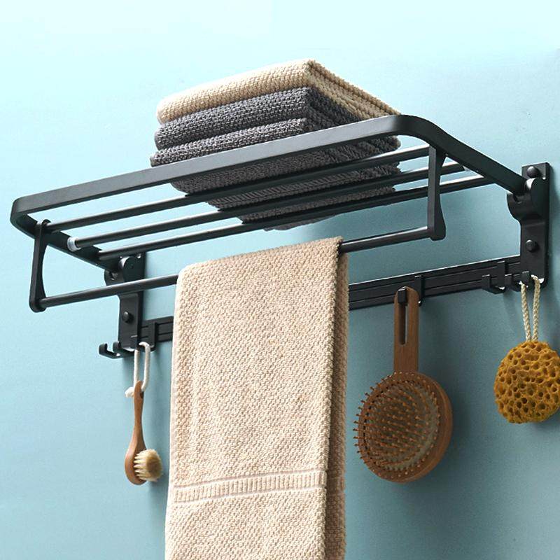 日置fh黑色浴挂架卫生间本物架b壁巾式免打孔浴室厕所挂件挂架毛