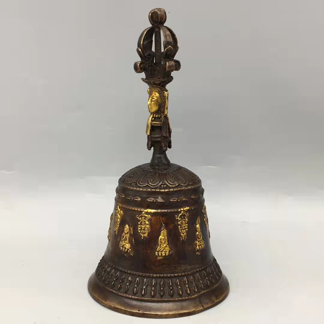 手摇铃铃铛纯铜三清密宗道教法器黄铜金刚佛教摆件
