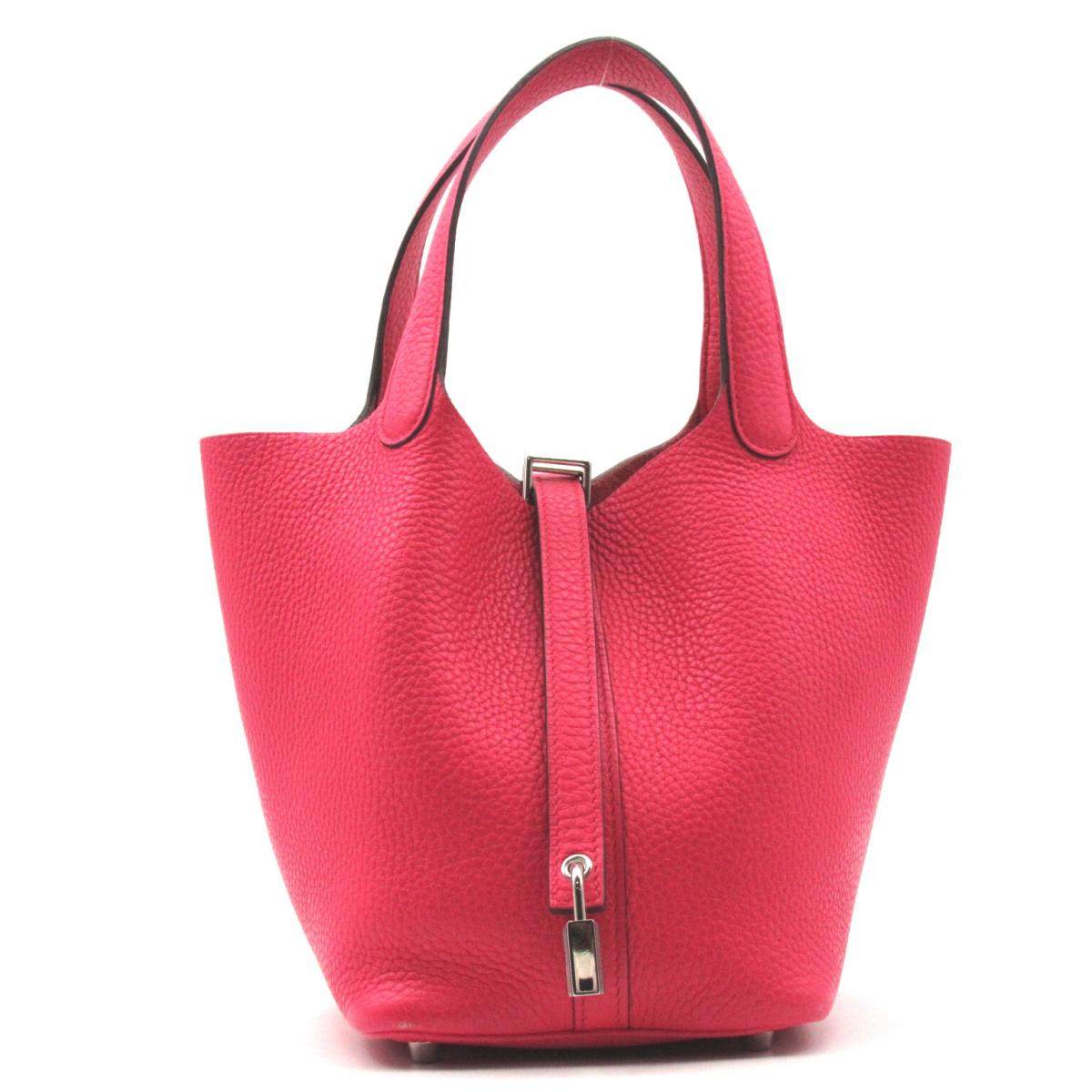 中古hermes爱马仕女包picotinpm菜篮子tc粉红色手提包brandoff水桶包