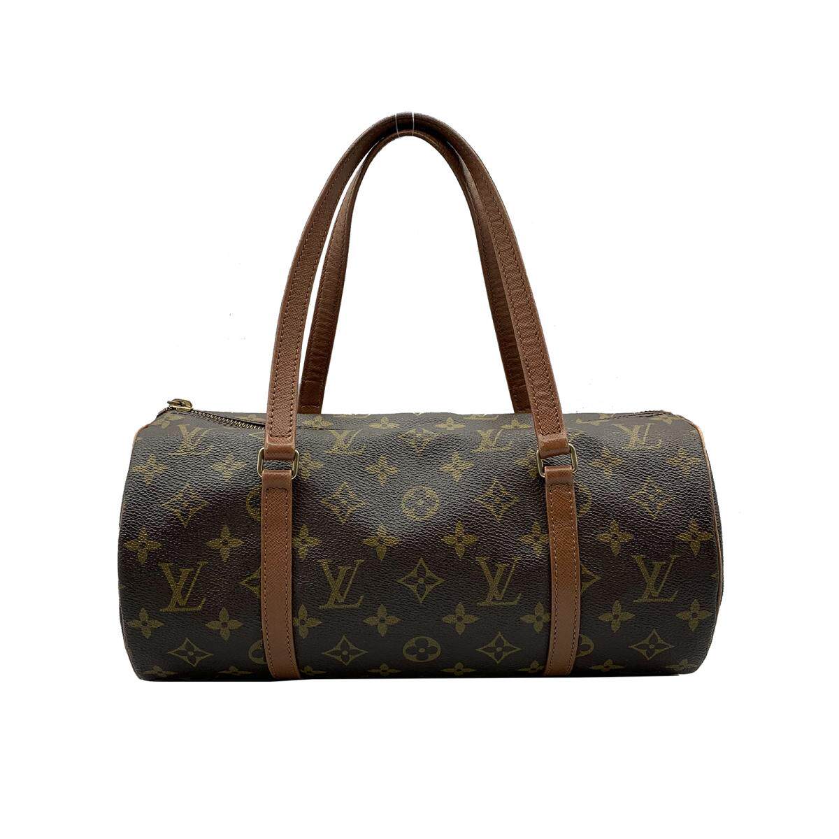 中古lv路易威登papillongm圆筒包老花老花手提包brandoff通用款女包