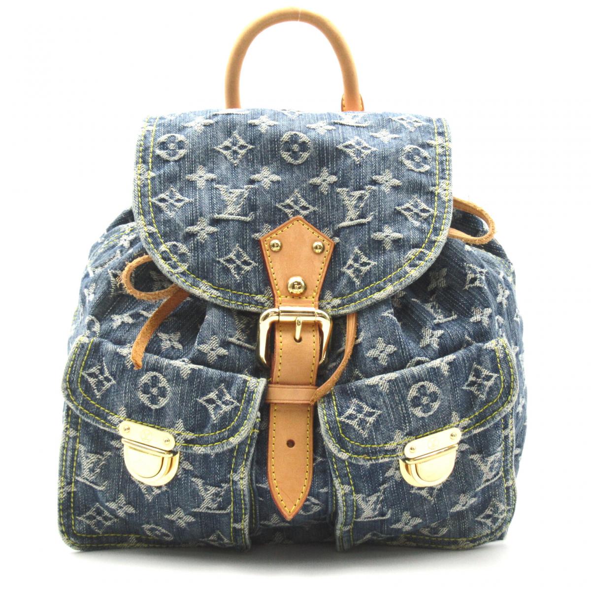 中古lv路易威登sacdosgm丹宁双肩包brandoff牛仔牛仔布双肩背包