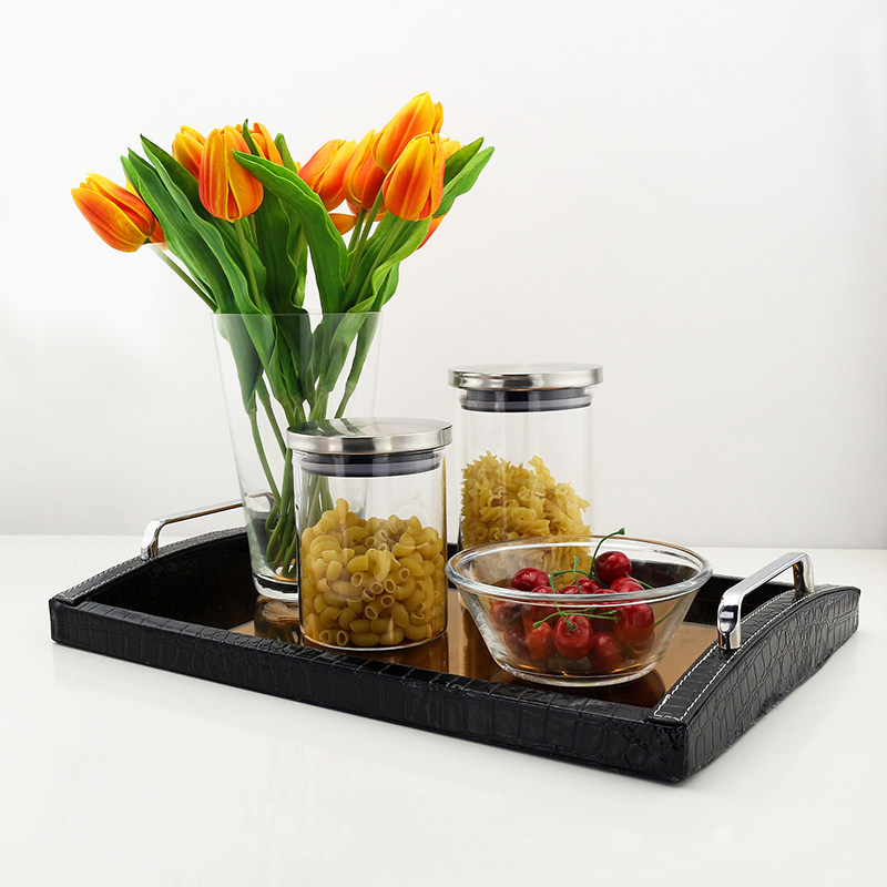 玻璃花器储物罐高档托盘组合橱柜厨房摆件
