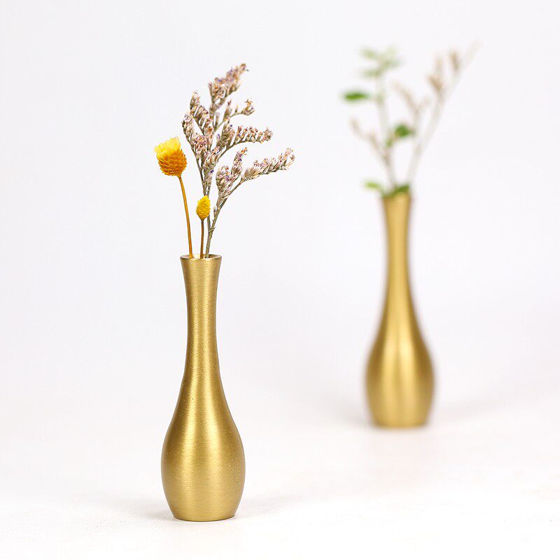 黄铜迷你小花花瓶摆件桌面装饰干花金属客厅花瓶