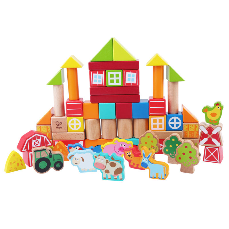 hape125块城市情景农场小镇积木136岁益智玩具婴幼儿童玩具
