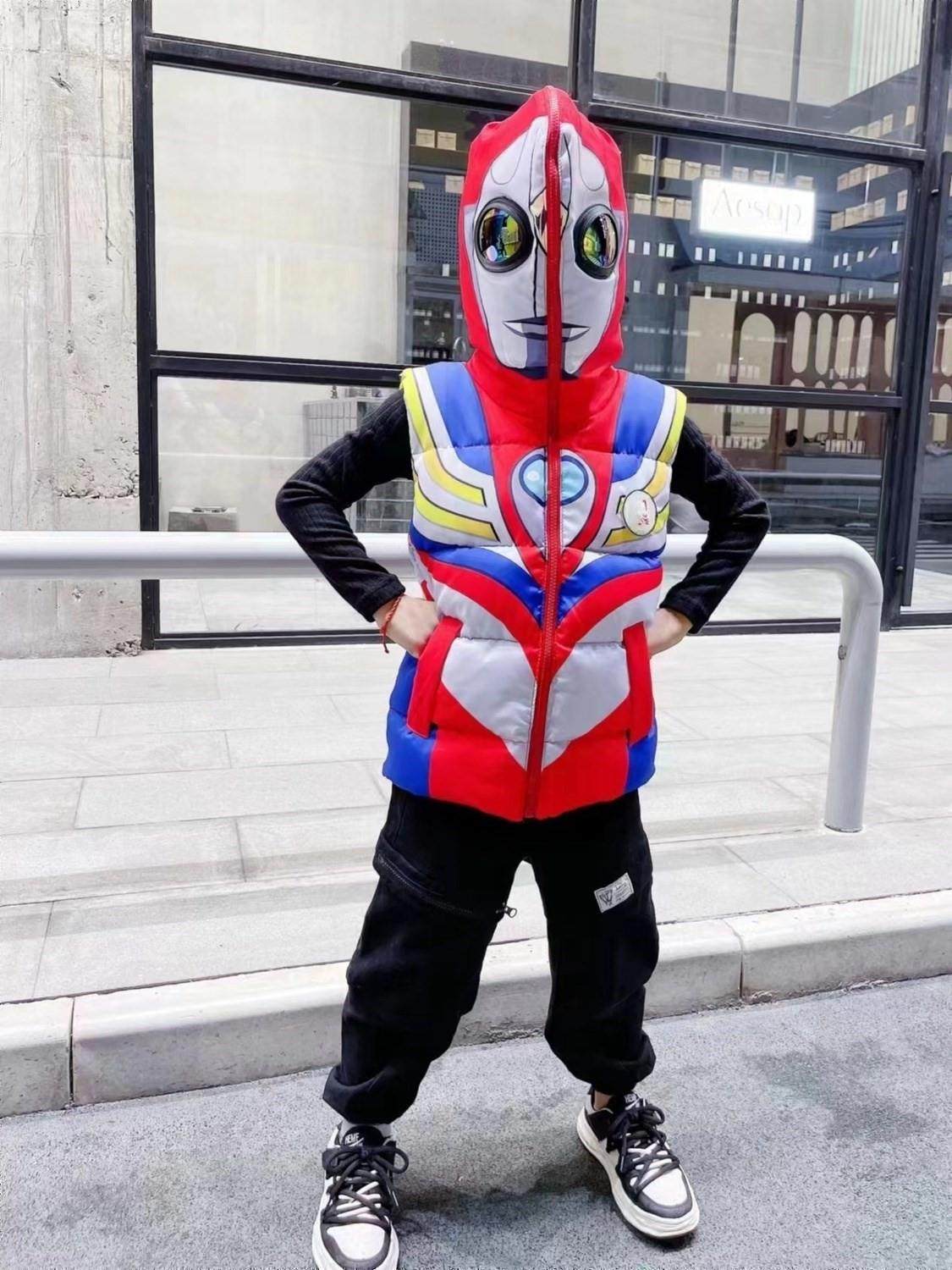 赛罗奥特曼棉袄男童带灯外套2022新款中小小童羽绒马甲