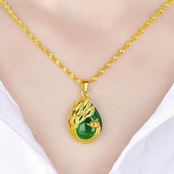 真金项链香港正品万足纯真锁骨招财纳福水滴项链