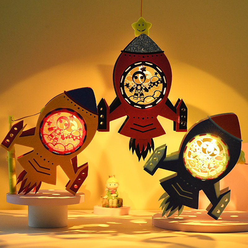 中秋节儿童灯笼手工diy创意卡通发光工程车火箭灯笼