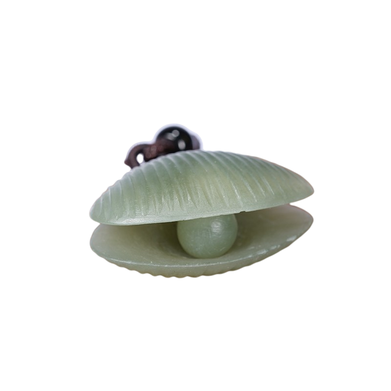 天然玉石和田碧玉贝壳吊坠扇贝一体辈辈有福颈饰