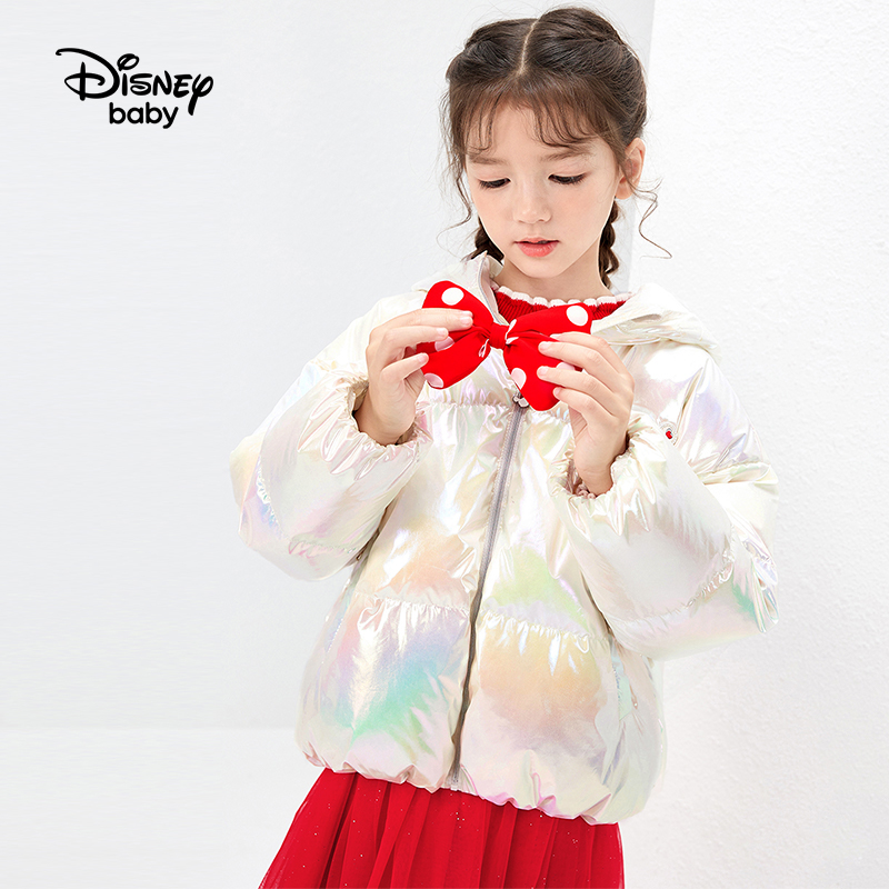 迪士尼女童羽绒服免洗亮面冬季2022新款冬装面包羽绒服