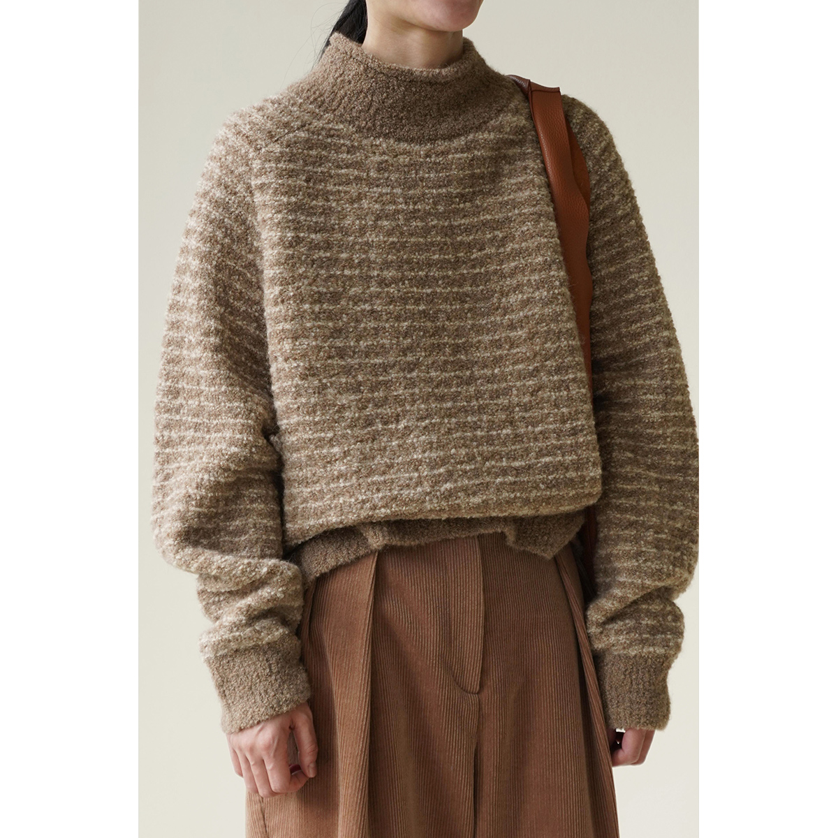 30r无染色圈圈纱康宝莱意大利工艺花式纱卷边烟囱领宽松毛衣