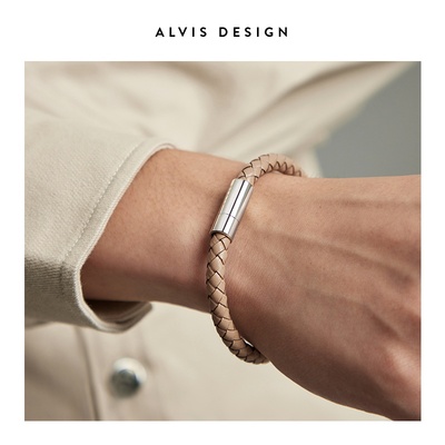 lv 情侣款编织皮绳手链男女手绳简约手环一对情人节礼物刻字手链